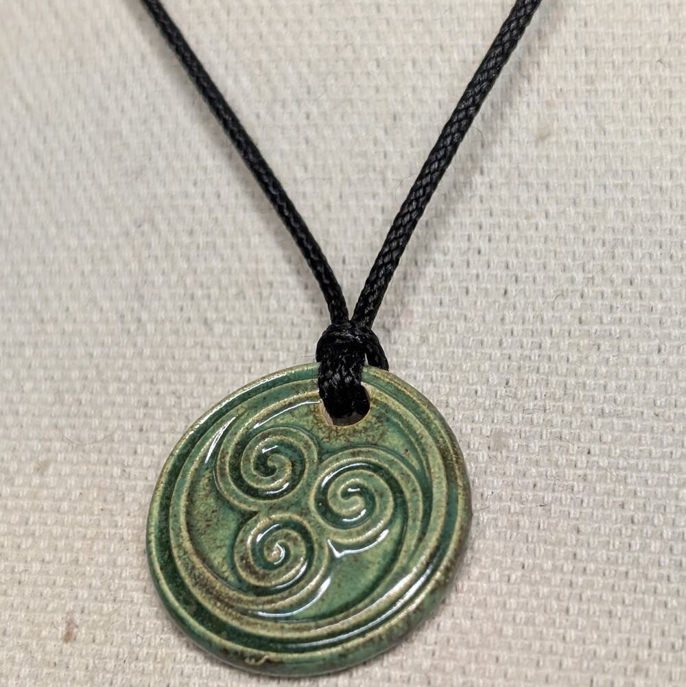 Swirl Handmade Pendant Ceramic Wax Seal Boho Hippie Adjustable Rope Cord Jewelry